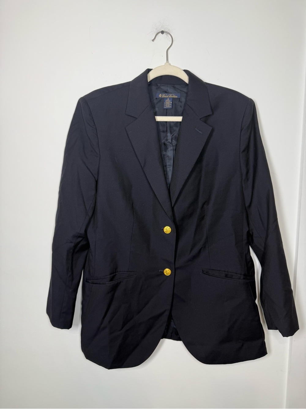 Brooks Brothers Navy 100% Wool Blazer Gold Button Jacket Women’s Size 16 Classic